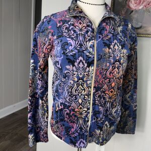 Onque Casual Petite Small Multicolor Damask Velour Zip Jacket‎